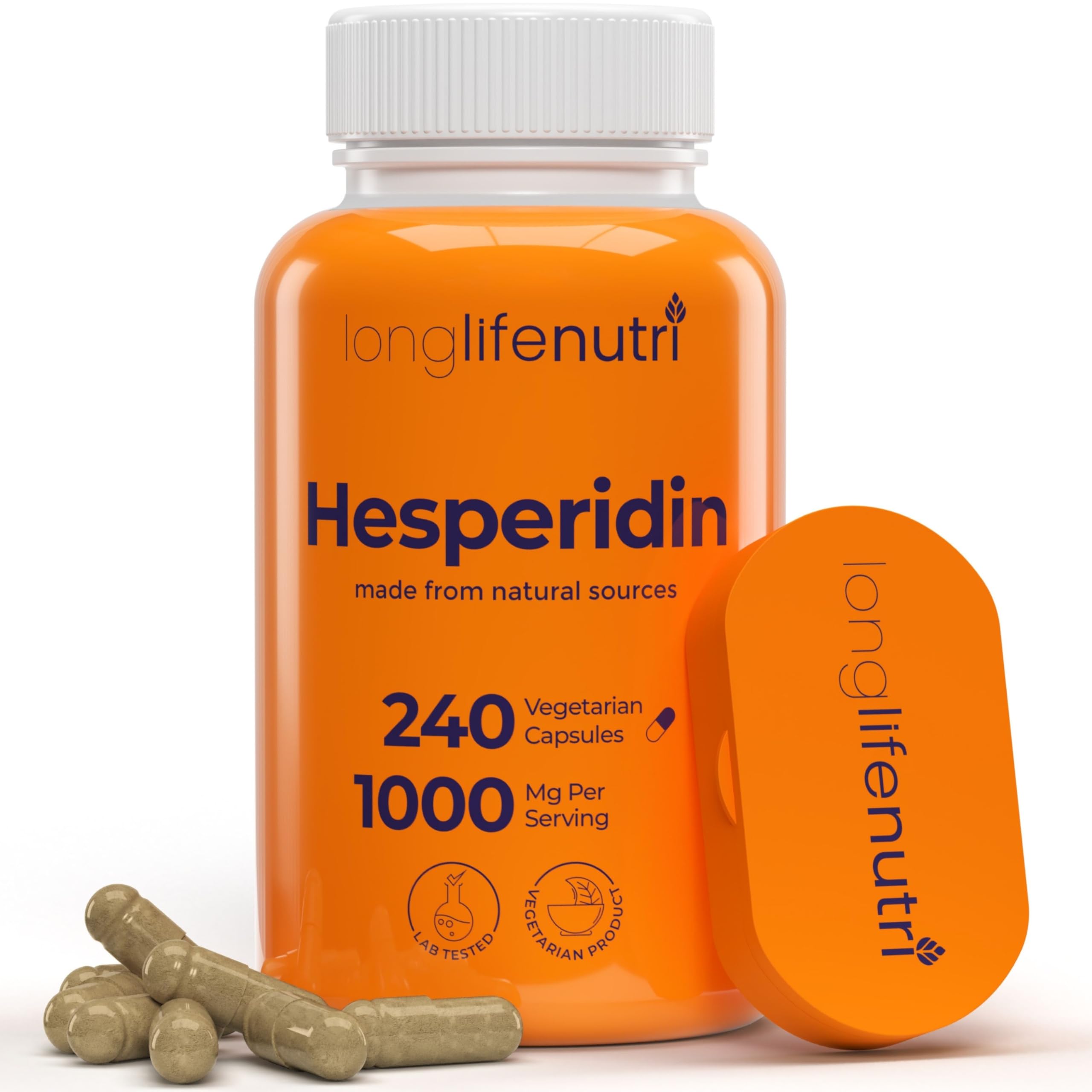 LongLifeNutri Hesperidine: bouteille de 240 capsules prête à l'emploi pour le soutien circulatoire.
