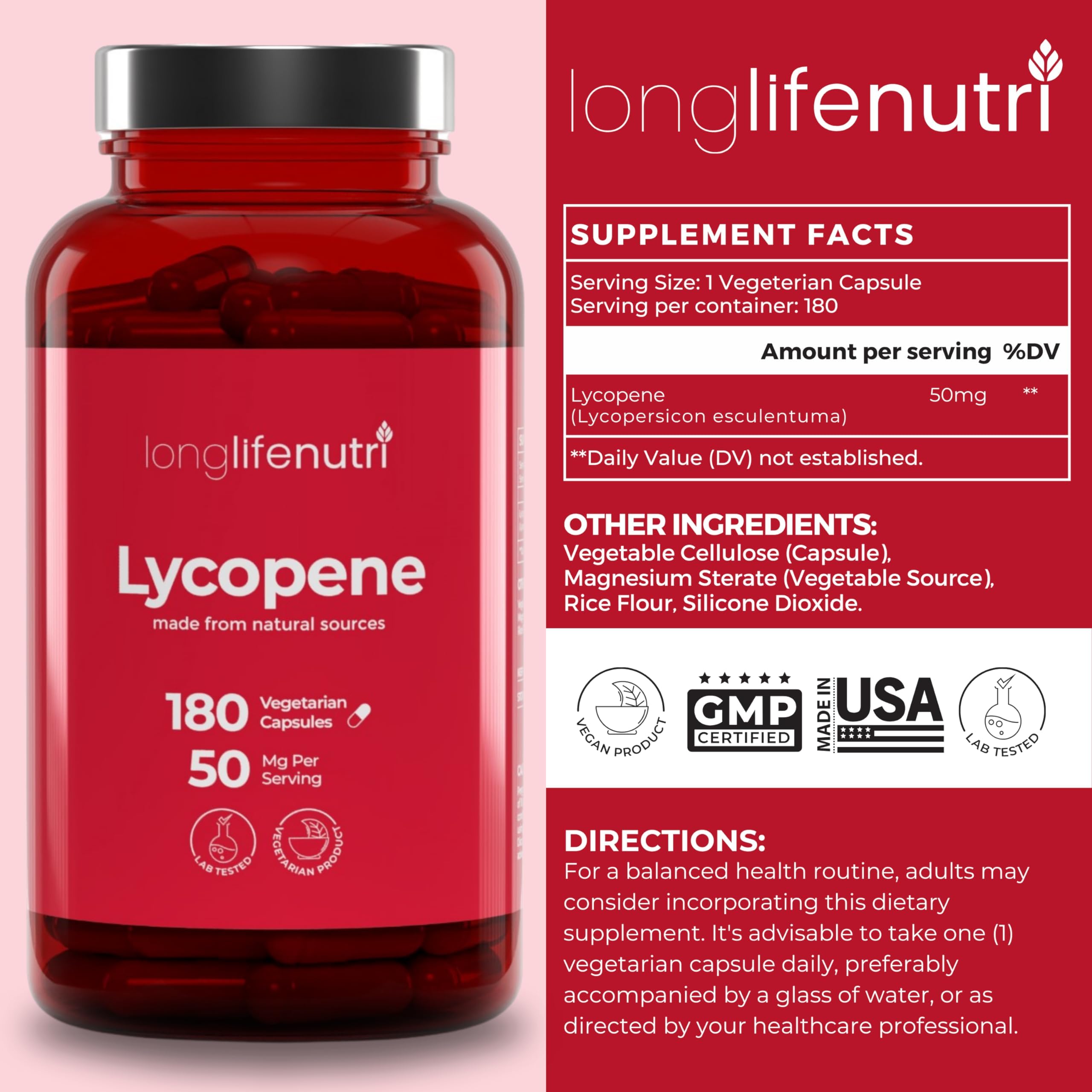 LongLifeNutri Lycopène – gélules végétariennes faciles à prendre chaque jour