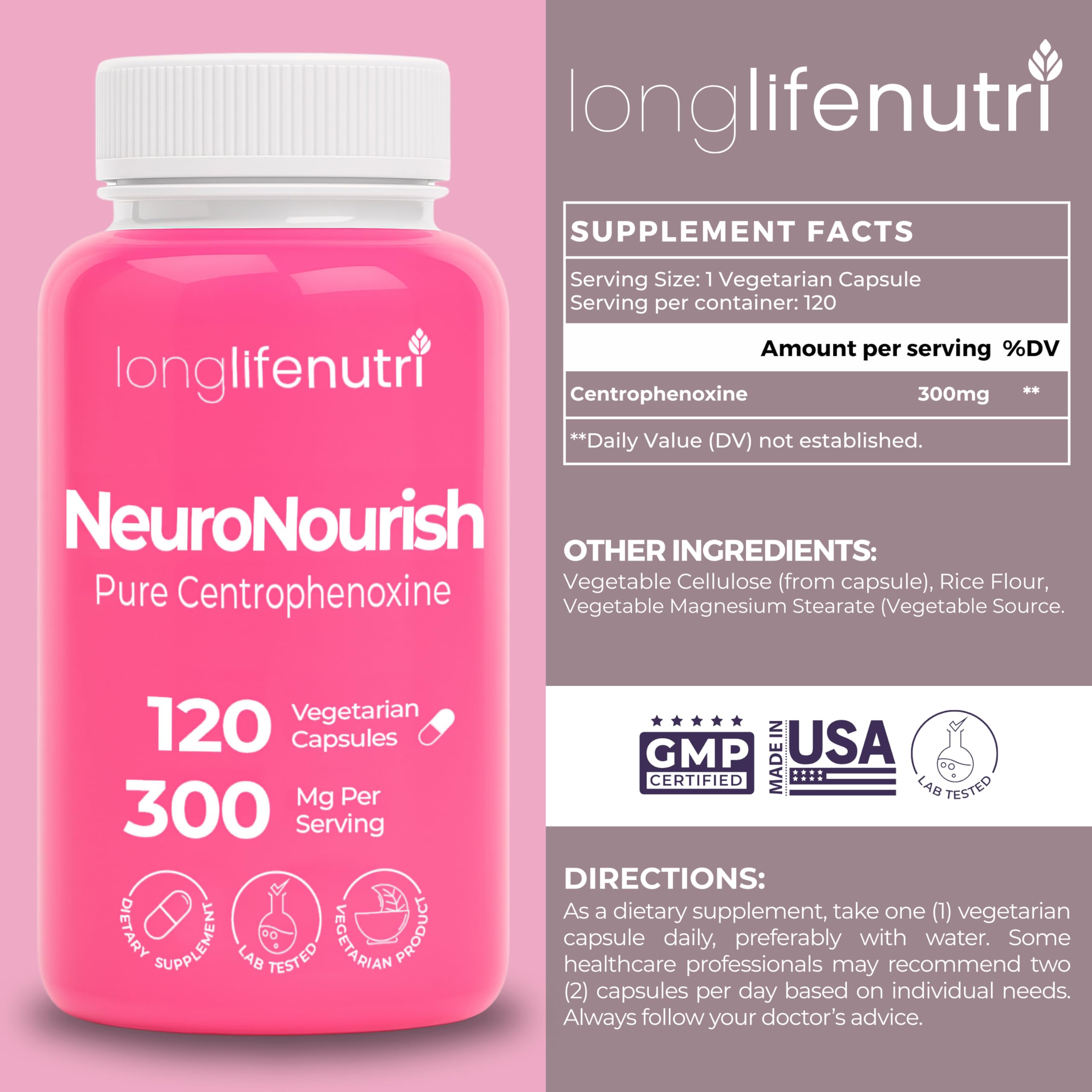 NeuroNourish 300mg, capsules visibles pour clarté mentale.
