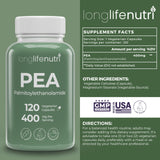 Capsules végétariennes LongLifeNutri PEA faciles à avaler au quotidien
