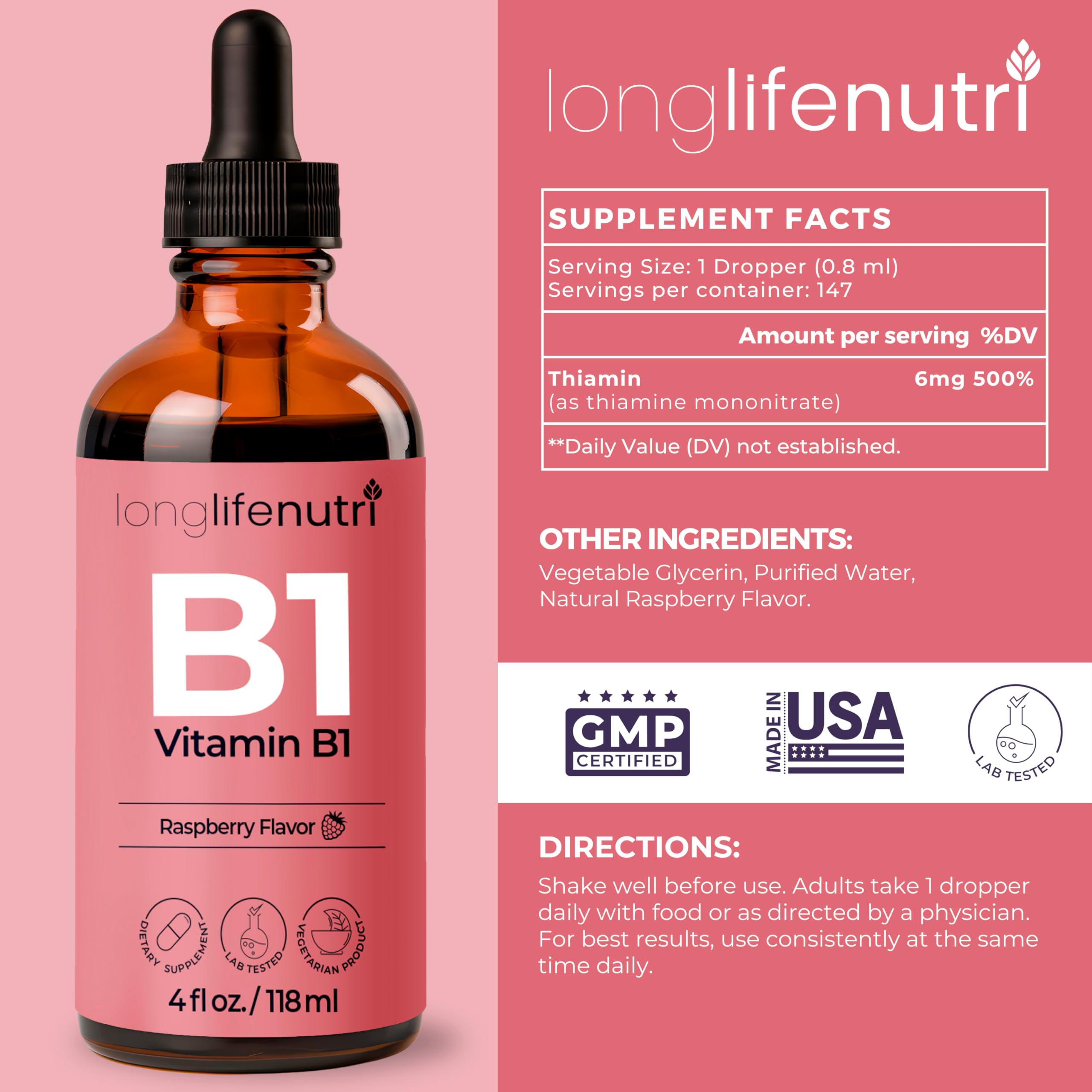 LongLifeNutri pipette de dosage — facilite la prise quotidienne et le dosage précis.