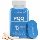 Bouteille LongLifeNutri PQQ et bouchon visibles, suggérant une énergie durable au quotidien.