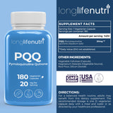 Capsules végétariennes LongLifeNutri PQQ prêtes à avaler au petit-déjeuner.