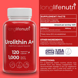 Capsules végétariennes LongLifeNutri Urolithin A+ faciles à intégrer.