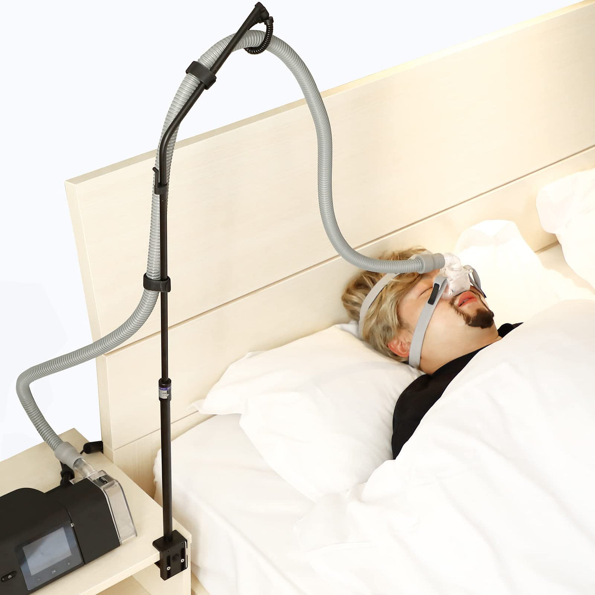 Porte-tuyau LONYEON CPAP avec hauteur ajustable évitant les enchevêtrements.