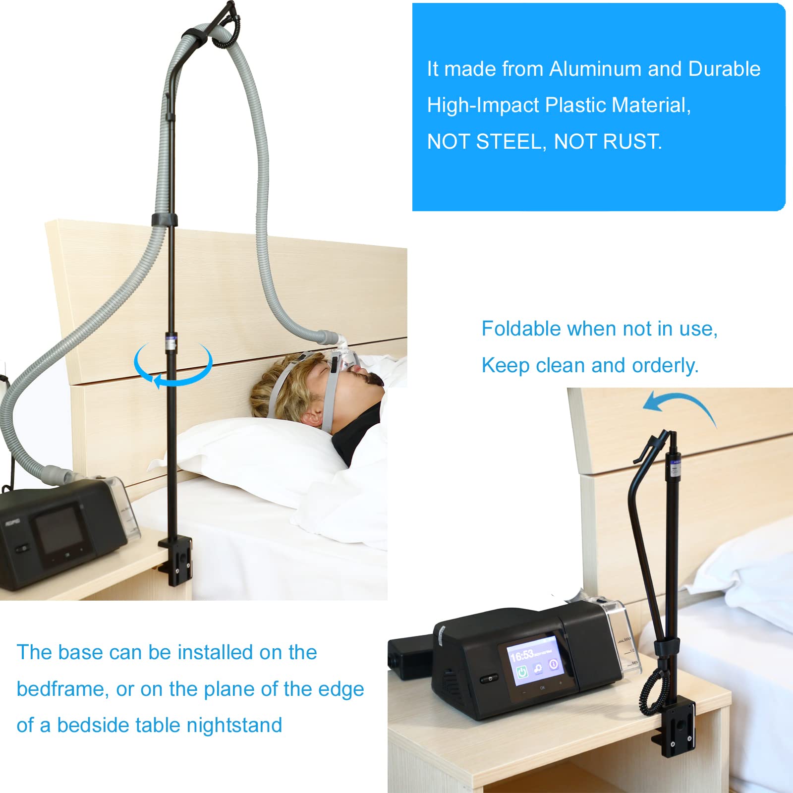 Support-tuyau LONYEON CPAP amovible, pratique pour le transport.