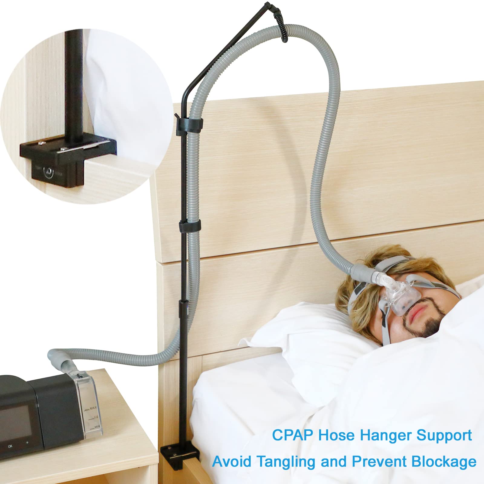 Support-tuyau LONYEON CPAP pliable, rangement facilité.