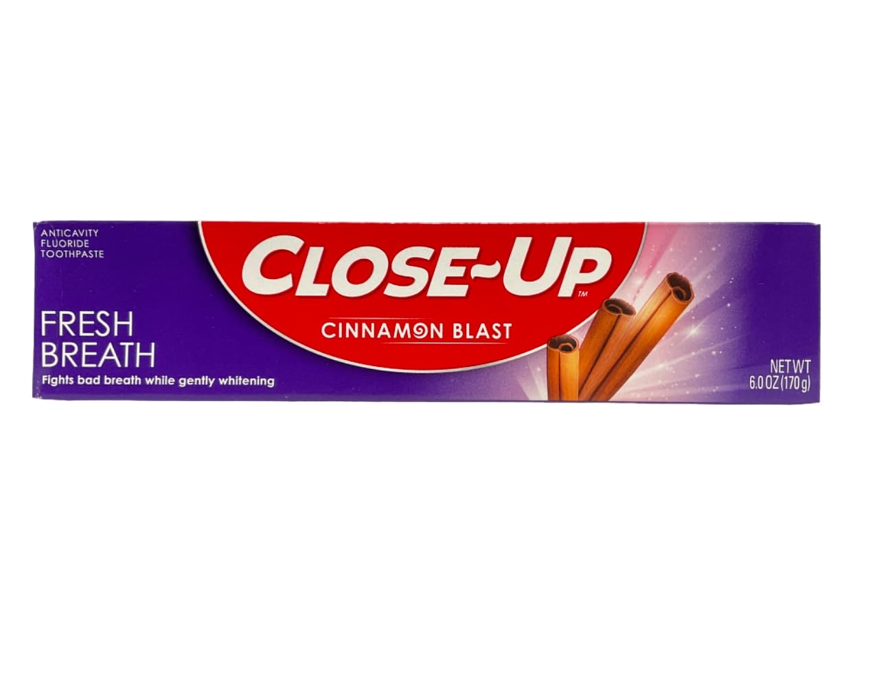 LOQFA Close-Up dentifrice gel rouge cannelle, fraîcheur durable et fluorure anticavité.