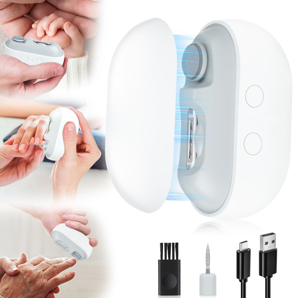 LOQOMI tondeuse à ongles électrique 3 en 1 avec lumière DEL pour une coupe précise et sûre