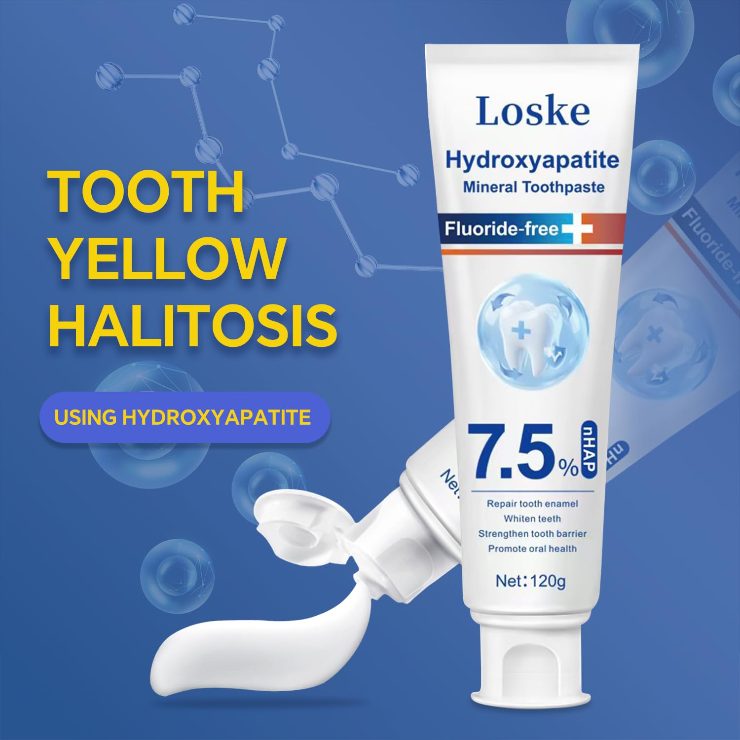 Sourire plus lumineux après brossage avec Loske hydroxyapatite.
