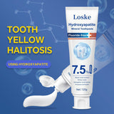 Sourire plus lumineux après brossage avec Loske hydroxyapatite.