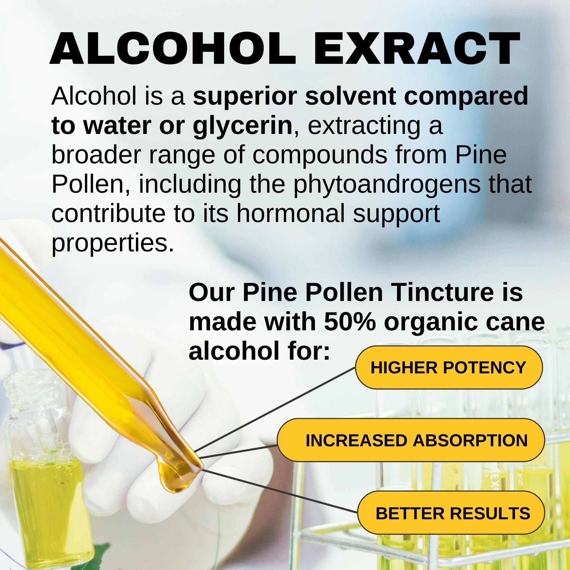 Gouttes dans verre d'eau – utilisation pratique avec Pine Pollen Tincture.