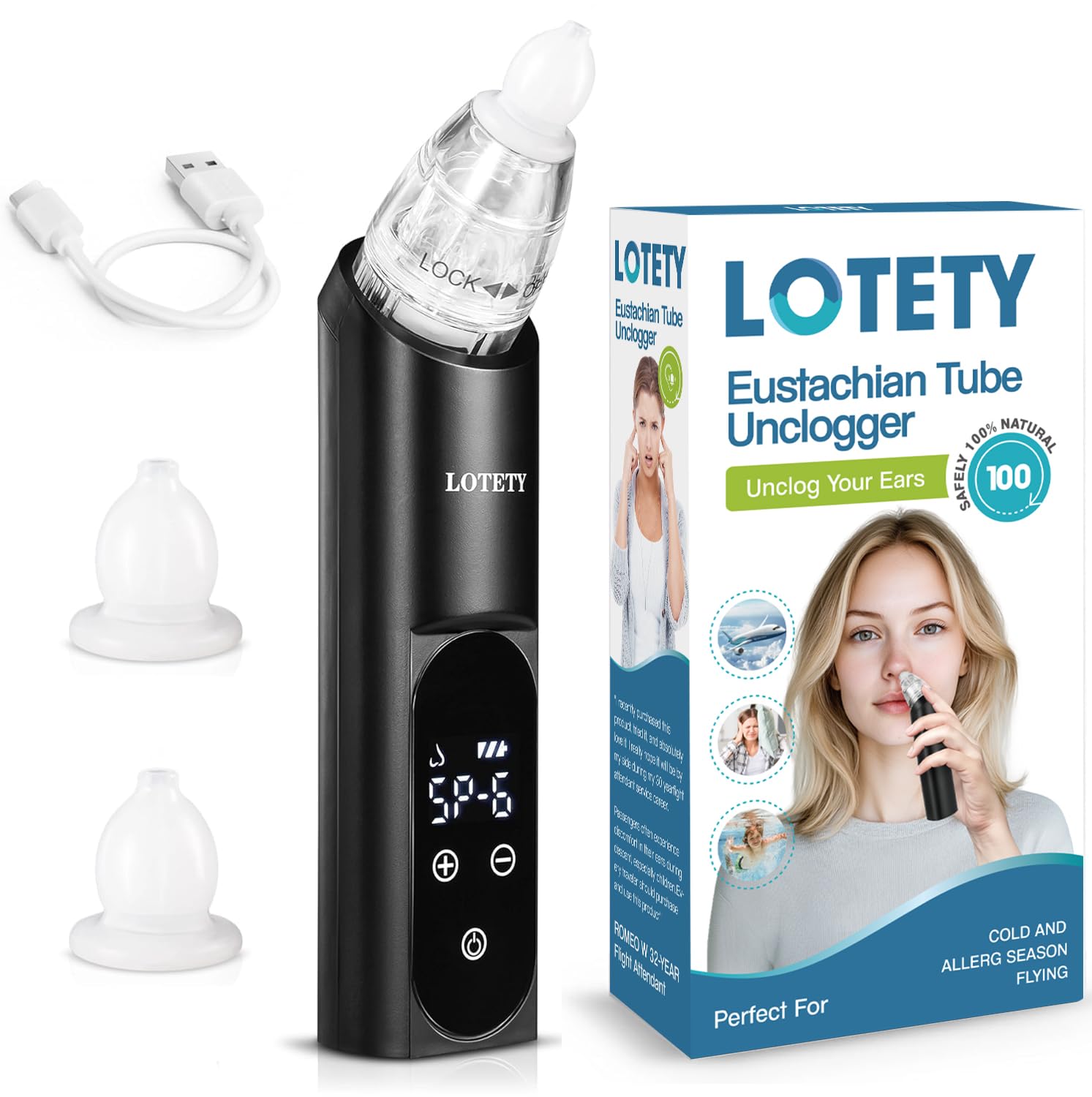 LOTETY débouche-trompe d Eustache vue produit montrant le design compact et pratique.