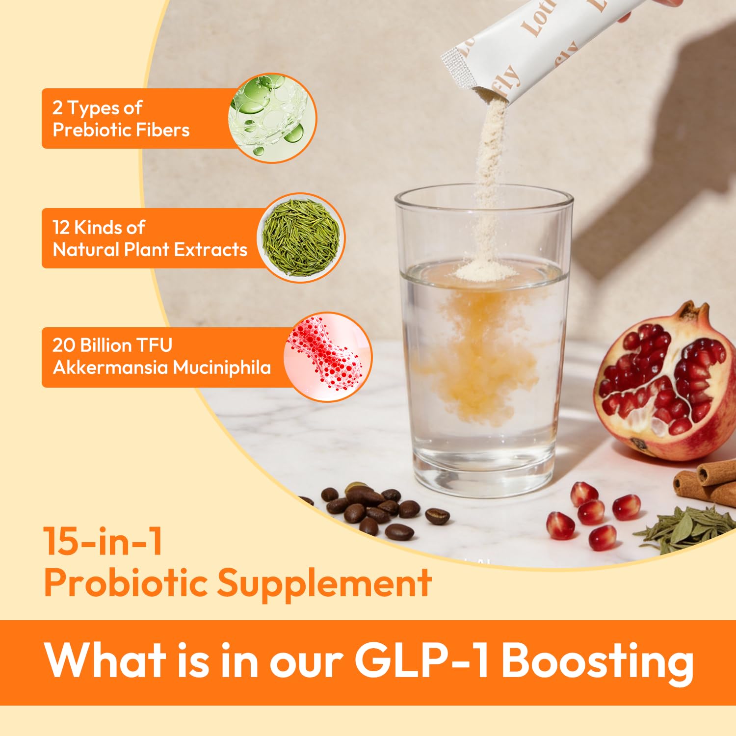 LOTFLY GLP-1, poudre prête à être mélangée facilement dans une boisson.