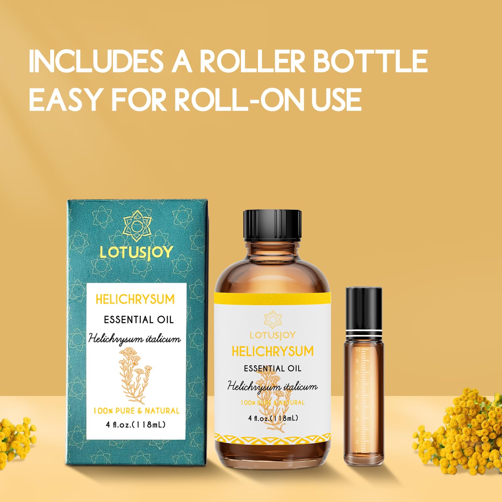 LOTUSJOY Helichrysum huile massage: traitement relaxant et polyvalent.