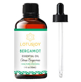 LOTUSJOY huile bergamote dans flacon ambré, packaging premium pour diffusion.