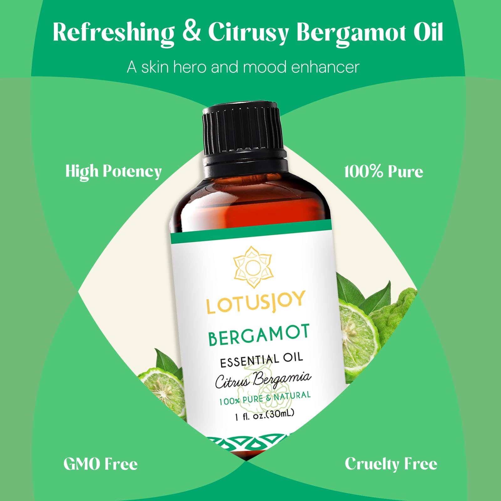 LOTUSJOY huile bergamote pour soins de la peau et routine bien-être.