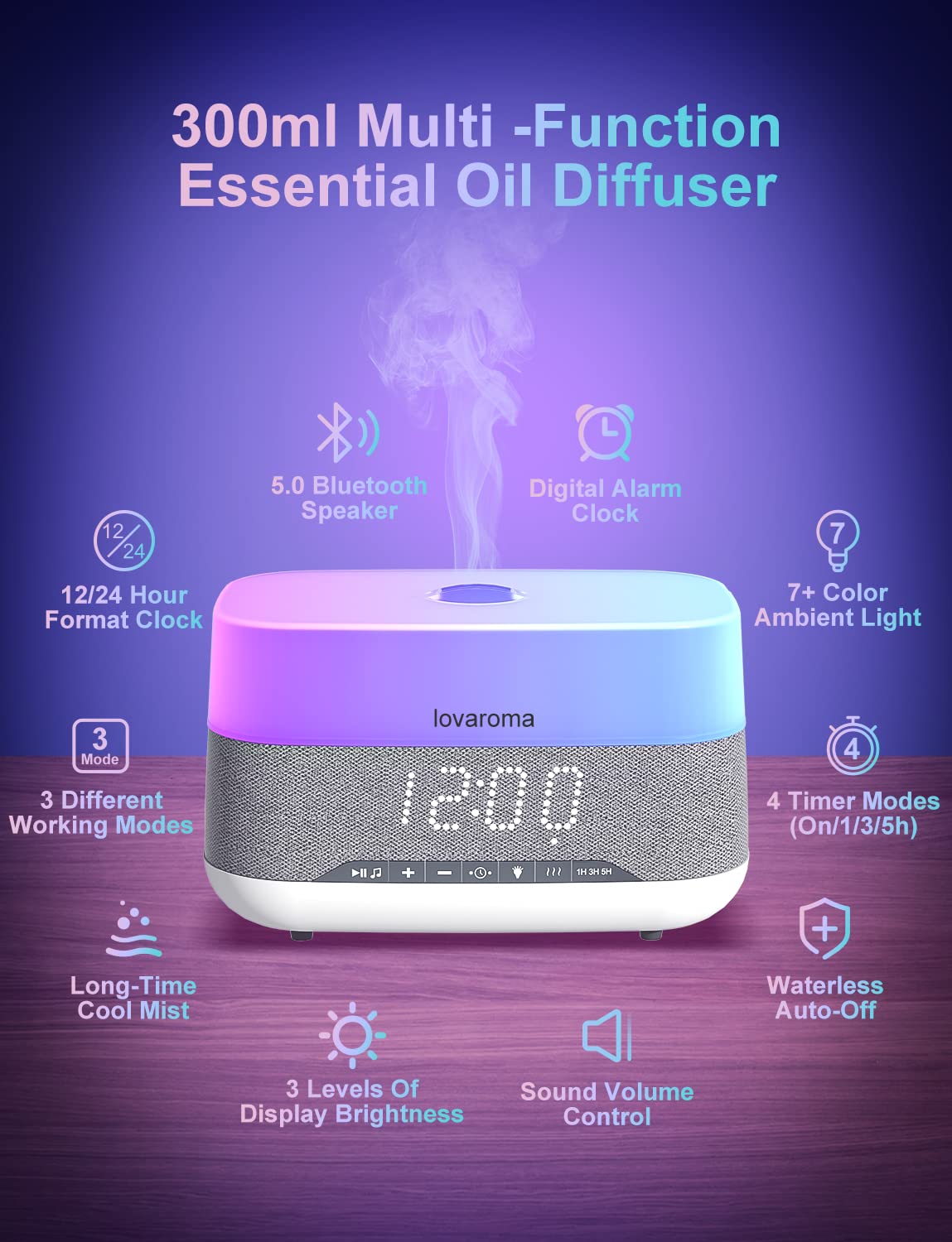 Lovaroma diffuseur-arome et haut-parleur Bluetooth pour musique ambiante.