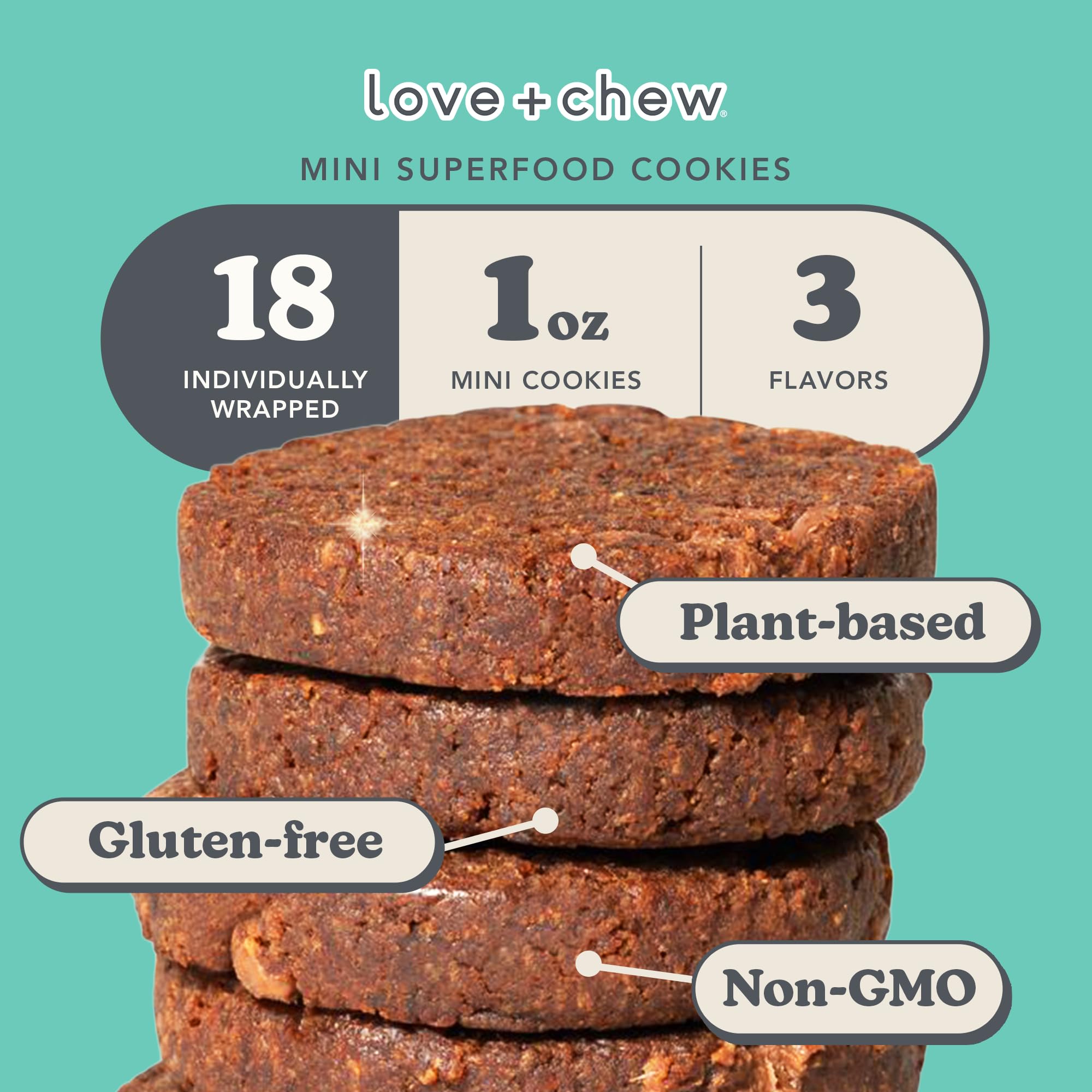 Love + Chew Chocolate Chia, bouchée sans gluten, en-cas équilibré.