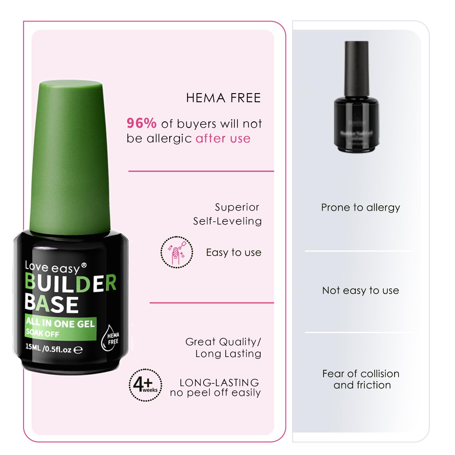 Love easy Gel Builder couleur rose bébé offre une teinte durable.