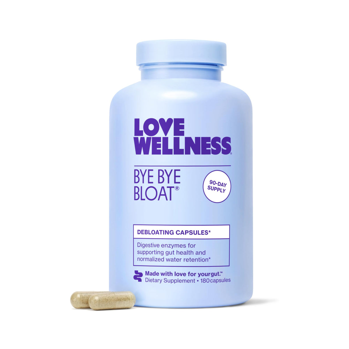 Love Wellness Adieu Ballonnements – bouteille ouverte prête à l'utilisation après repas.