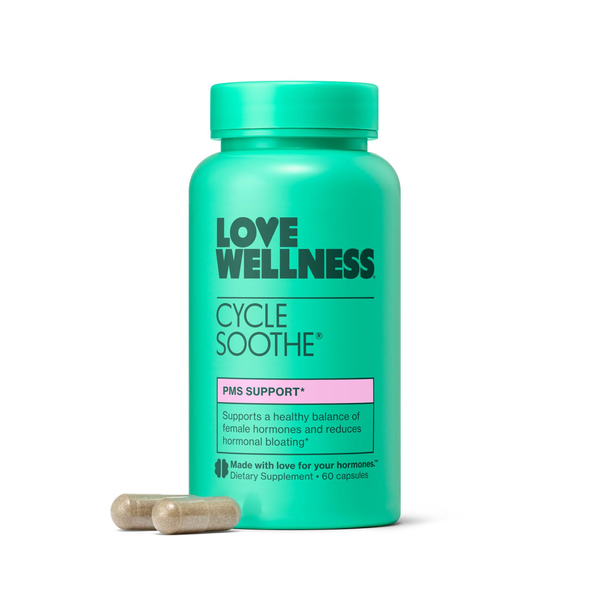 Love Wellness Cycle Soothe — bouteille présentée, soutien potentiel à l'humeur du cycle