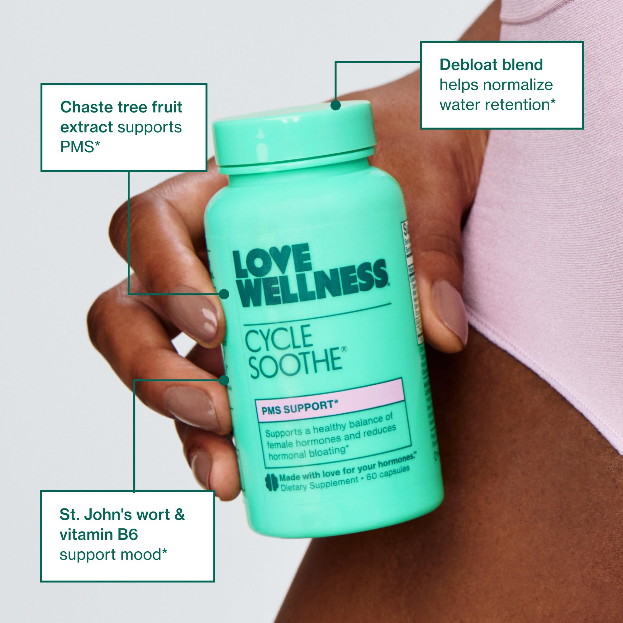 Love Wellness Cycle Soothe — emballage extérieur clair et informatif