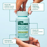 Love Wellness Daily Love Multivitamine: bouteille de compléments quotidiens pour le stress et le syndrome prémenstruel.