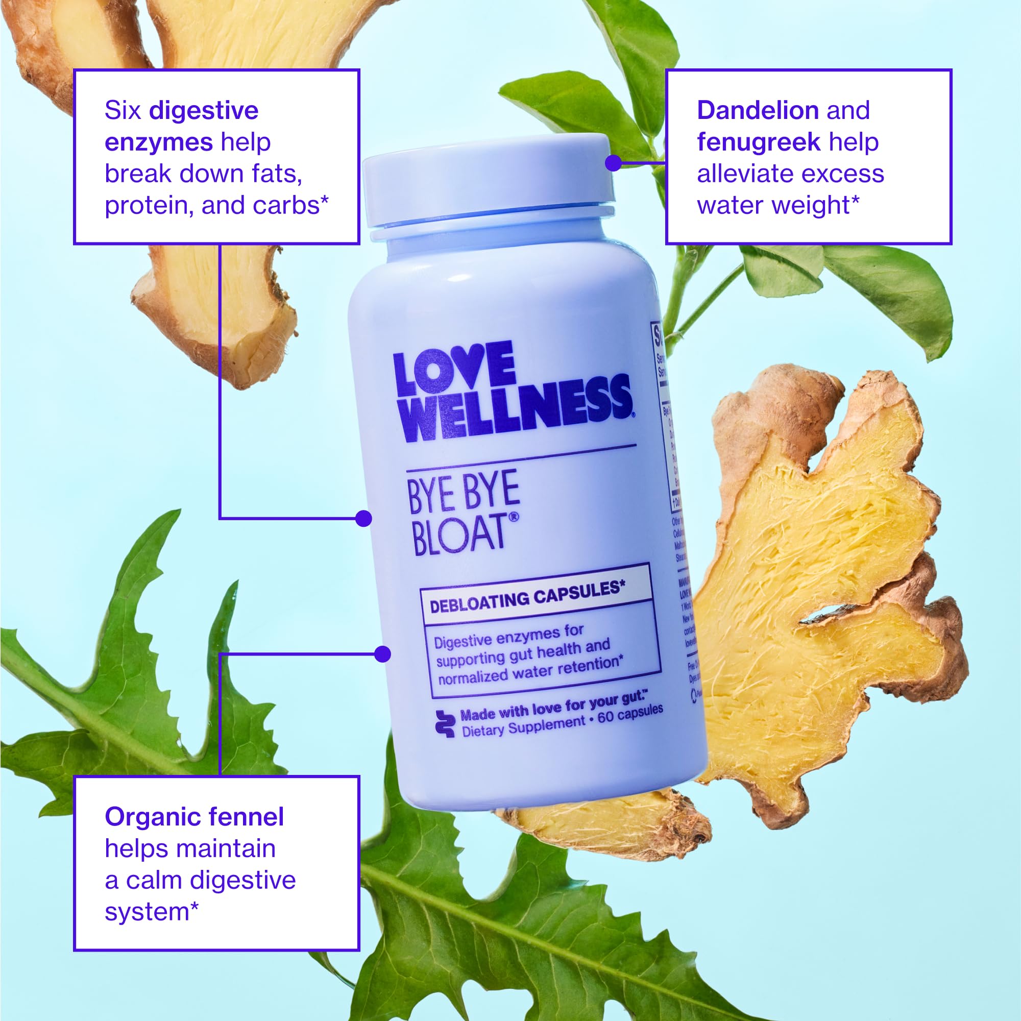 Love Wellness enzymes digestifs: décomposition des graisses, protéines et glucides.