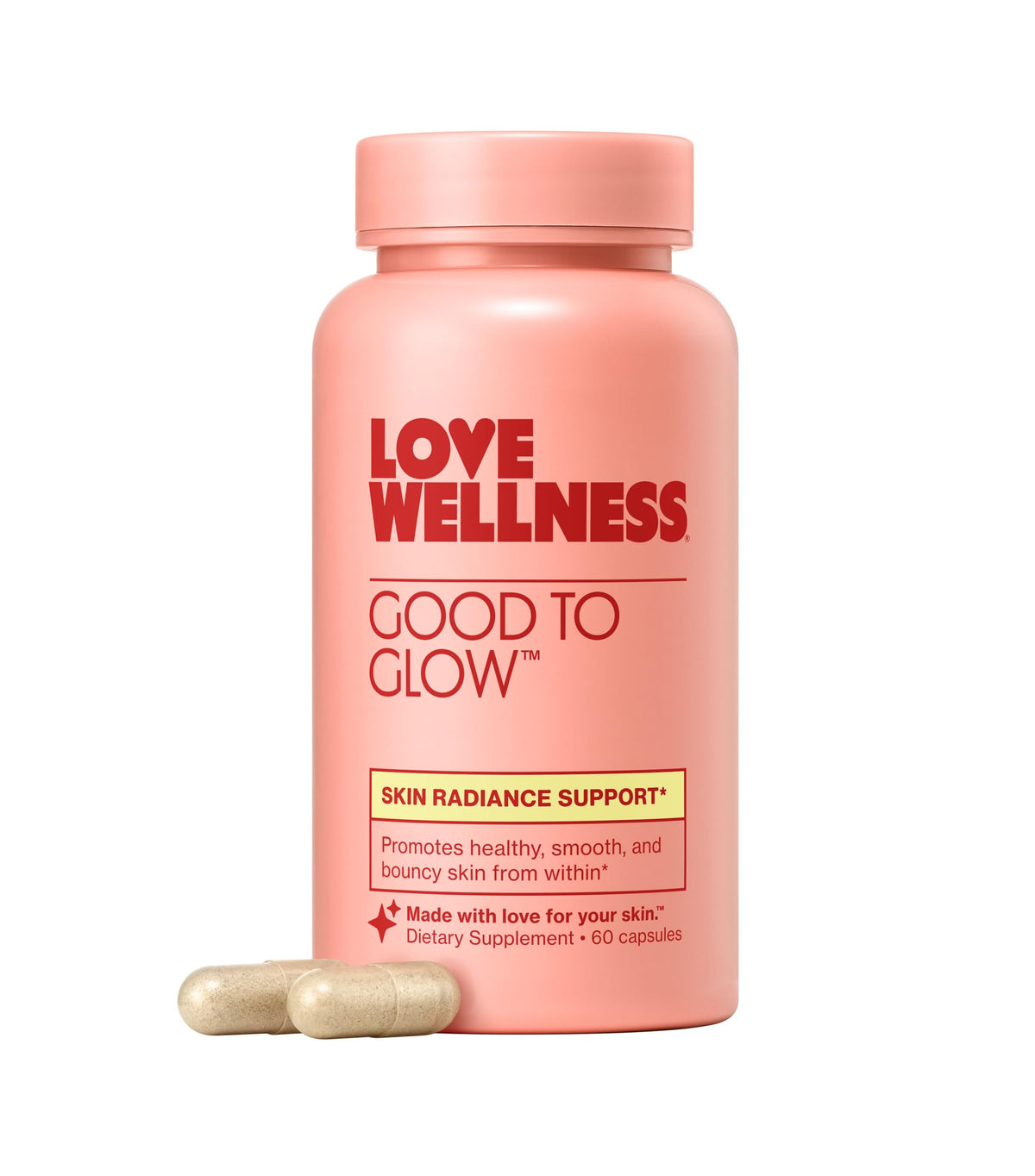 Love Wellness Good to Glow – bouteille prête à soutenir l'éclat et la douceur cutanée.