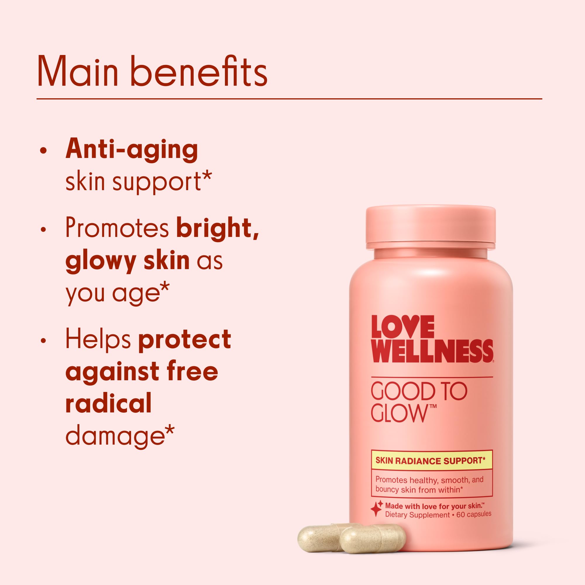 Love Wellness Good to Glow – texture peau plus lisse grâce au collagène.