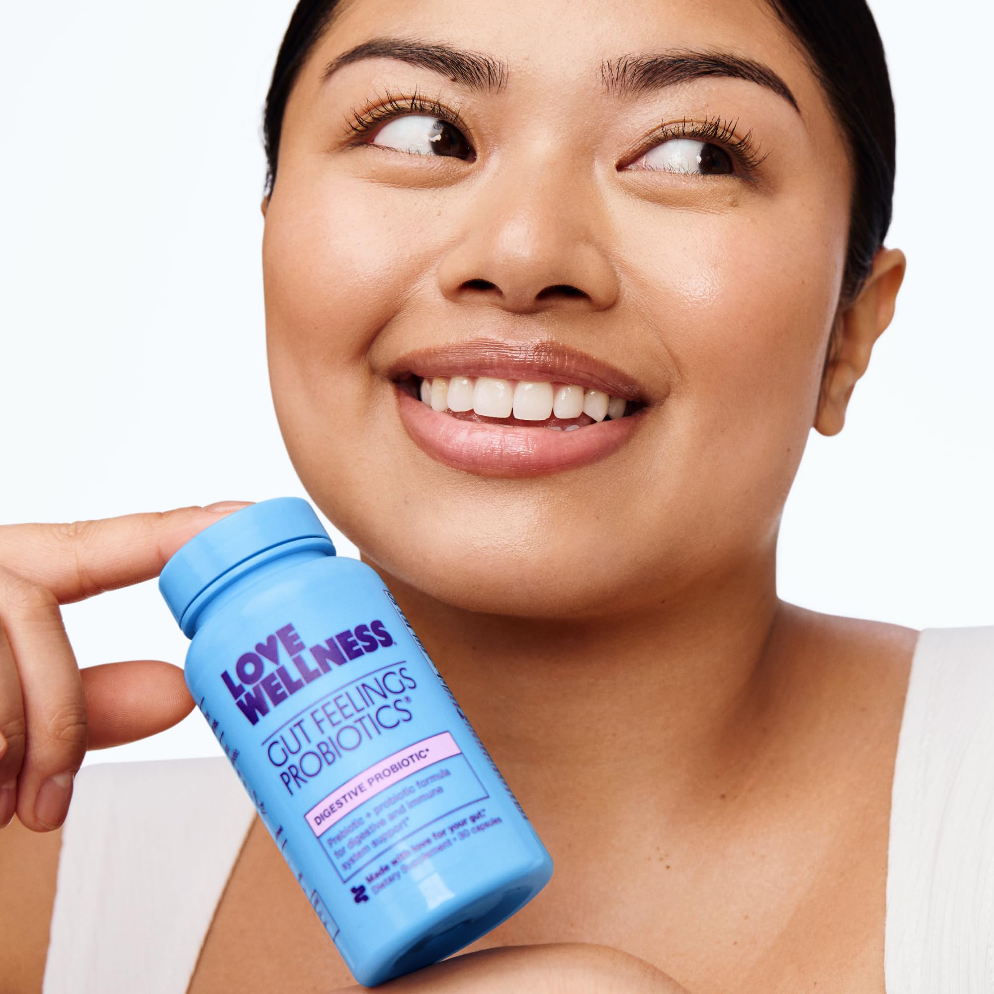 Love Wellness Gut Feelings Probiotique, sans lactose et sans gluten pour les végétariens.