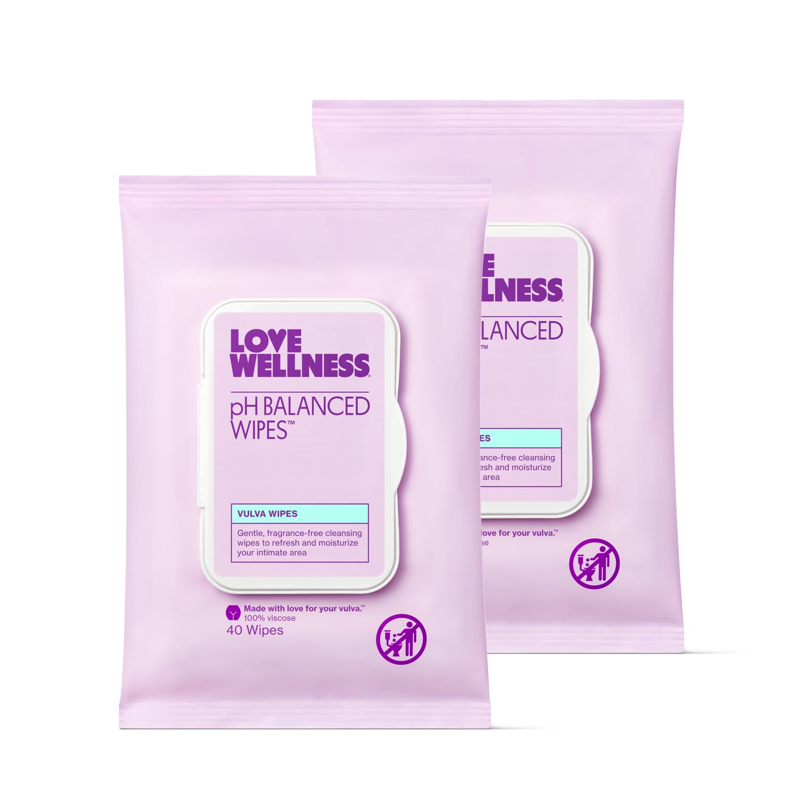 Love Wellness Lingettes équilibre pH – emballage pratique pour l'hygiène quotidienne.