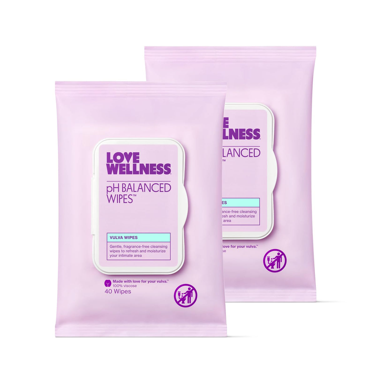 Love Wellness Lingettes équilibre pH – emballage pratique pour l'hygiène quotidienne.