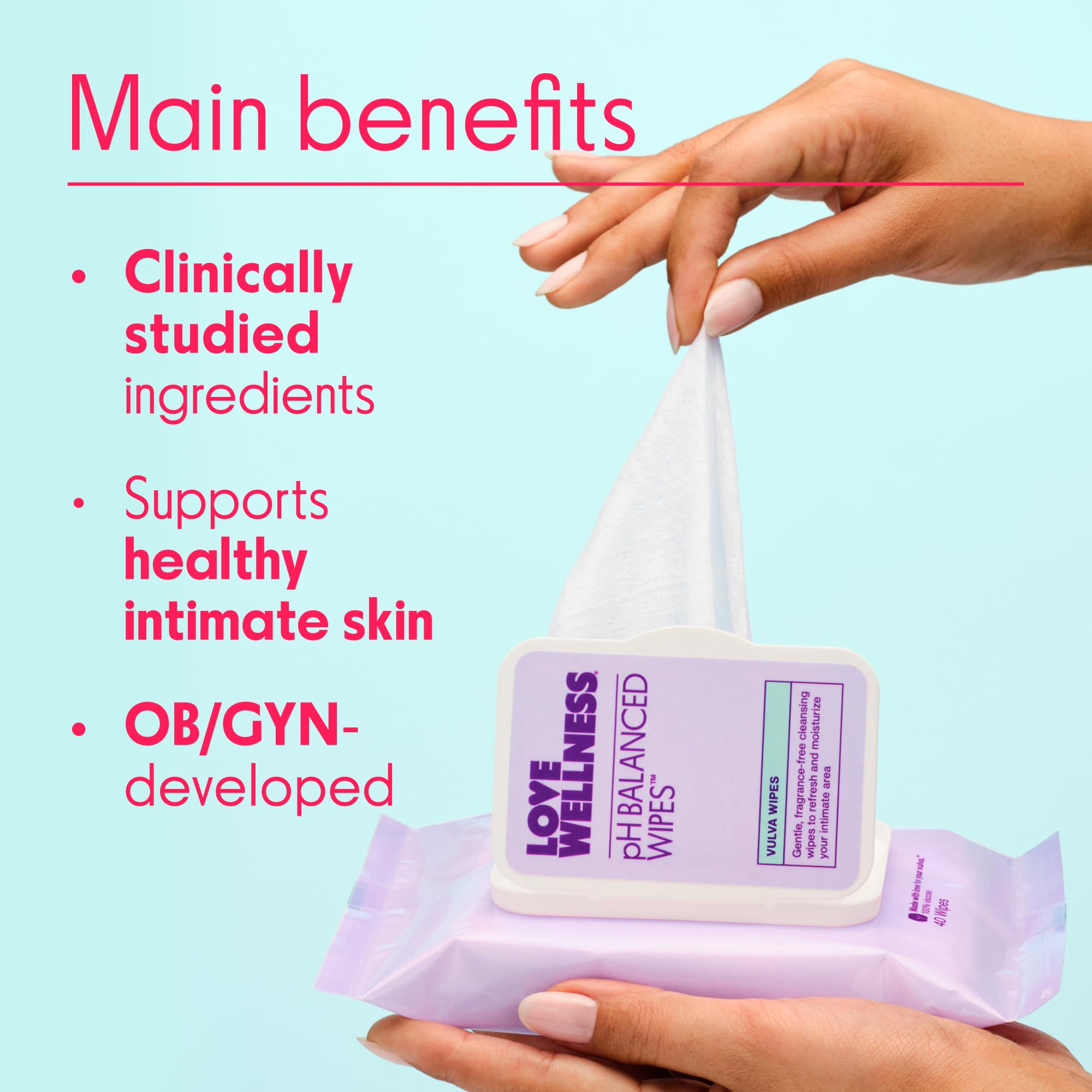 Love Wellness Lingettes format voyage – pratique à glisser dans le sac.