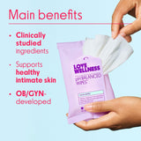 Love Wellness, lingettes à texture douce pour peau sensible et confort.