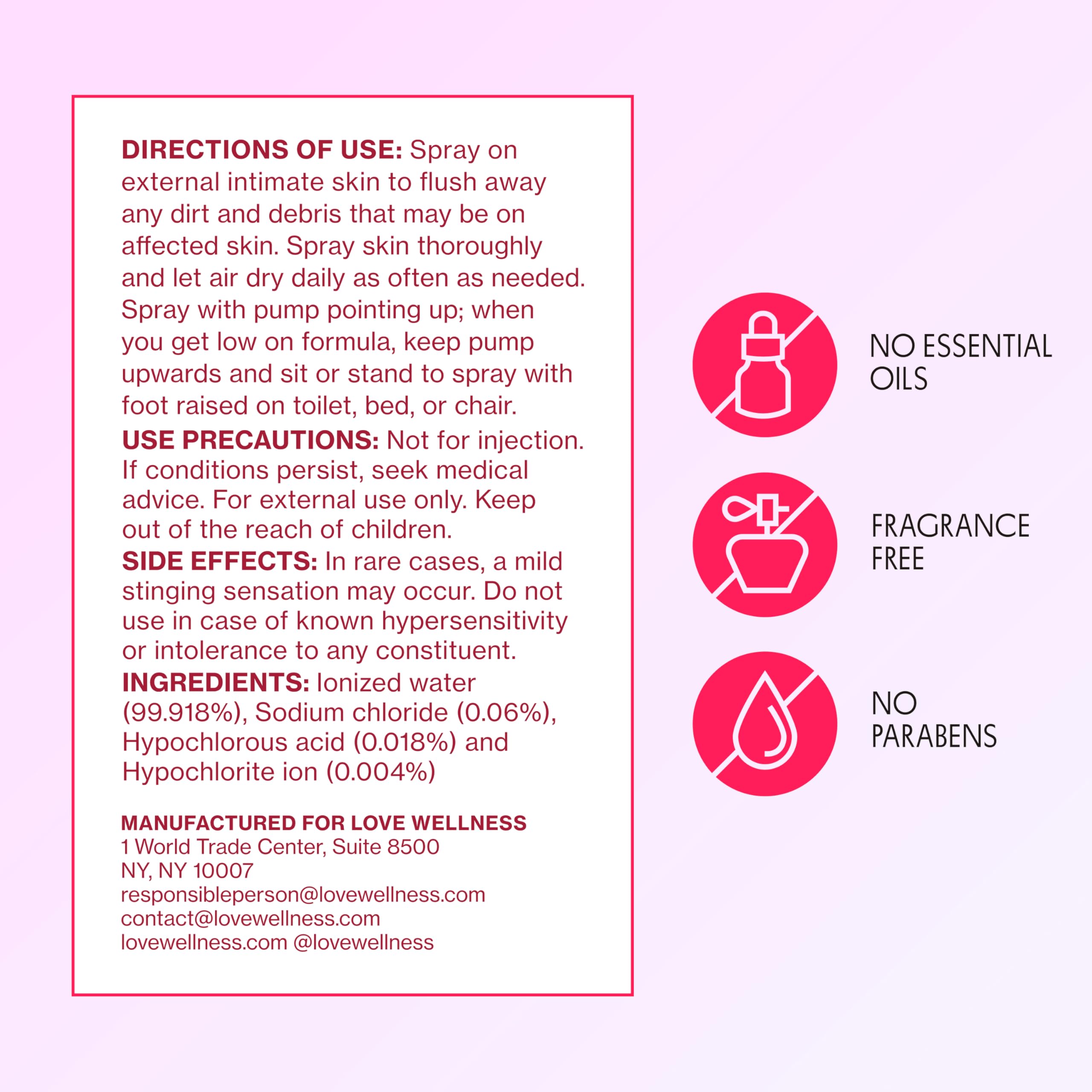 Love Wellness Post-Sexe Spray Intime : rafraîchissement rapide après l'activité.