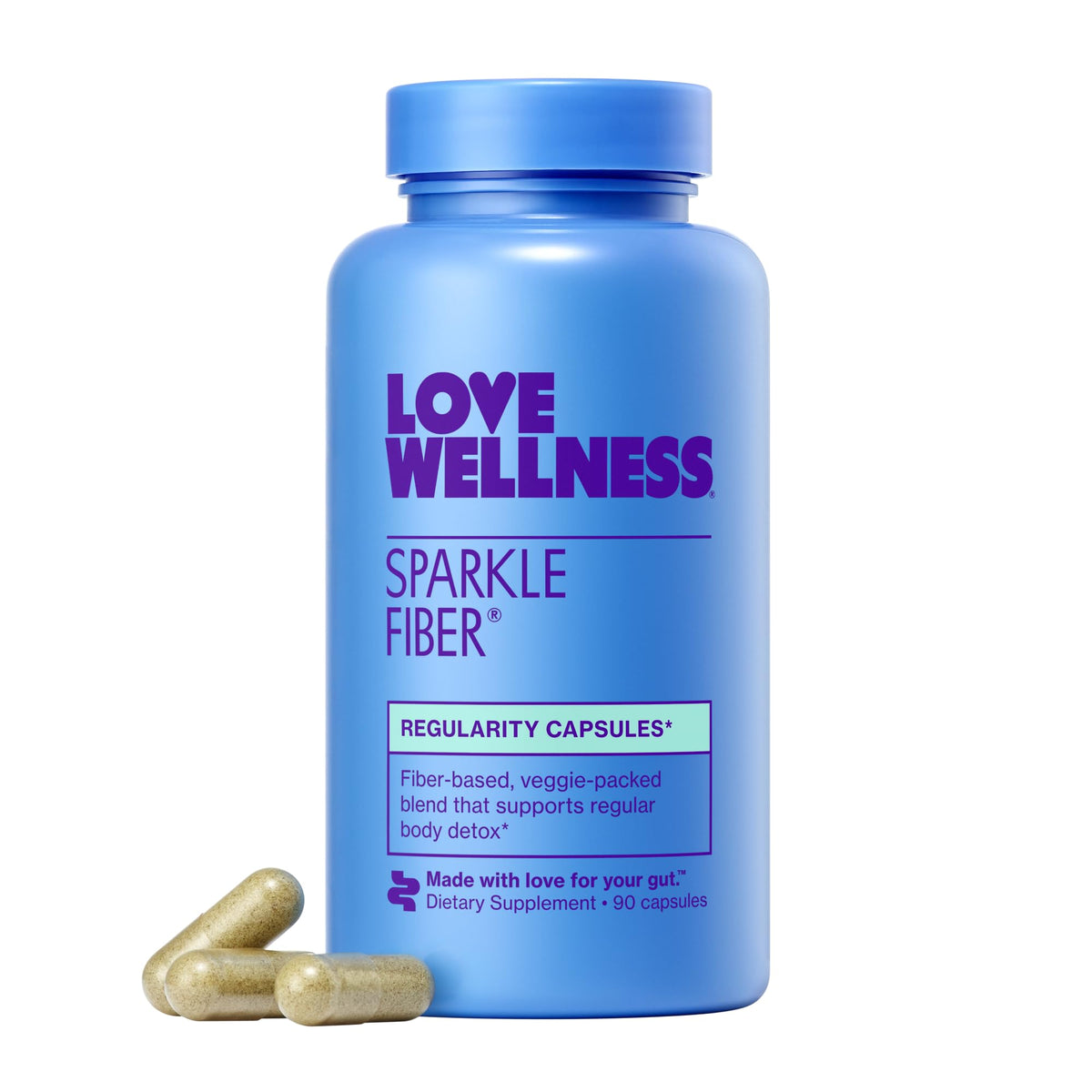 Sparkle Fiber Love Wellness – bouteille affichant le produit, soutien potentiel à la régularité digestive