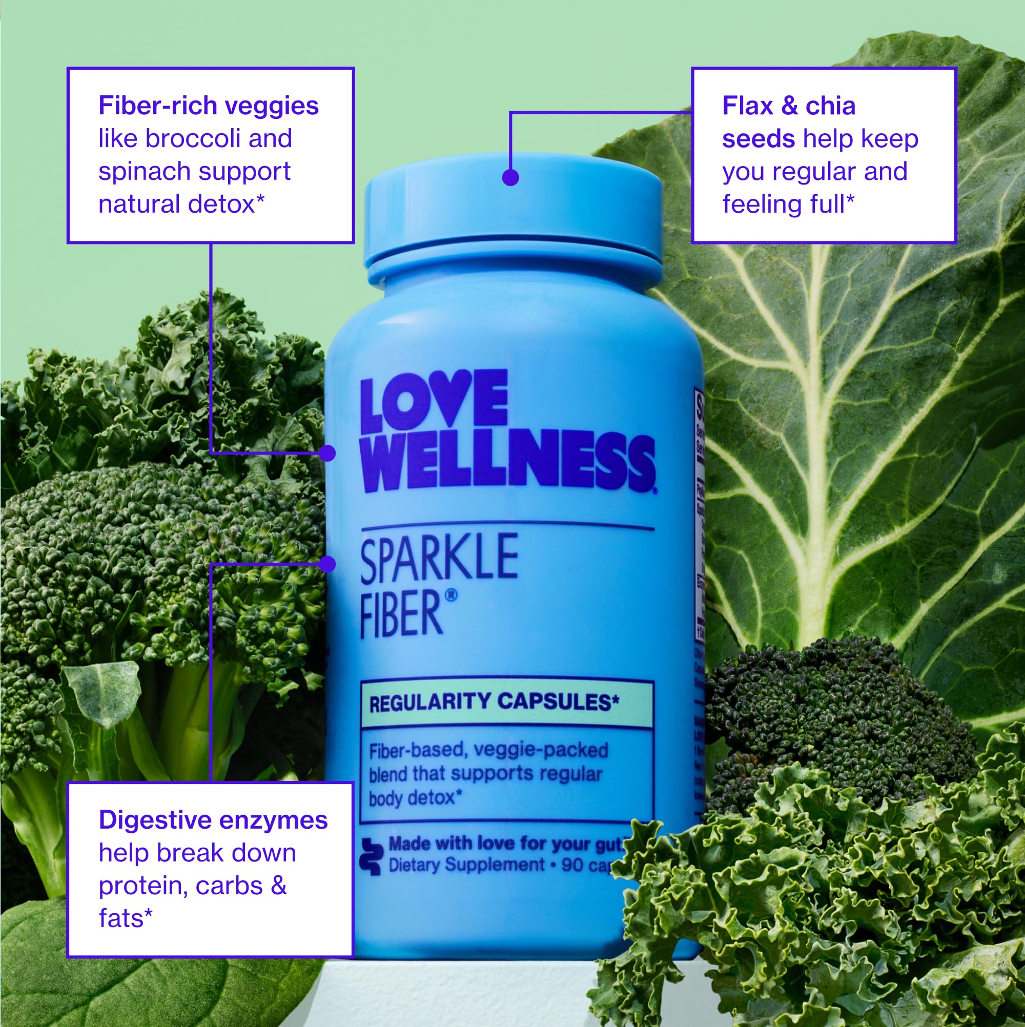 Love Wellness Sparkle Fiber – ingrédients végétaux riches en fibres et nutriments pour la digestion