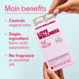 Love Wellness – boîte des suppositoires The Killer, utilisation nocturne pratique.