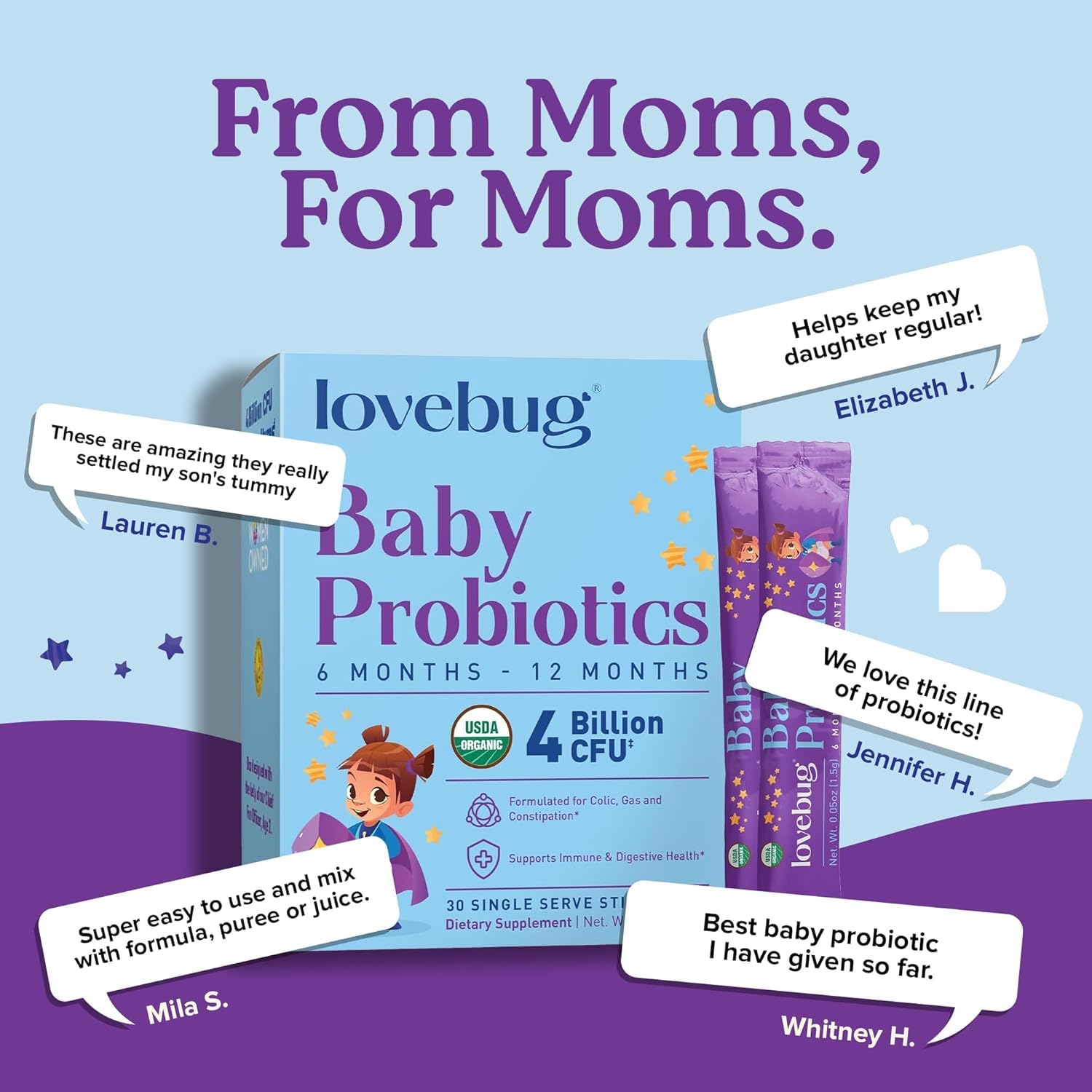 LOVEBUG Probiotiques bébé, sans sucre et goût neutre