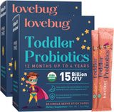 LOVEBUG poudre probiotiques pour enfants de 1 à 4 ans, sans arôme, facile à ajouter au petit-déjeuner.