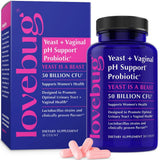 LOVEBUG Probiotics pour femmes – bouteille montrant l'équilibre intime.