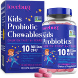 LOVEBUG probiotiques pour enfants, bouteille-framboise, soutien potentiel de l'équilibre intestinal.