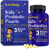 LOVEBUG Probiotiques pour enfants – emballage visible, soutien quotidien de leur flore intestinale.