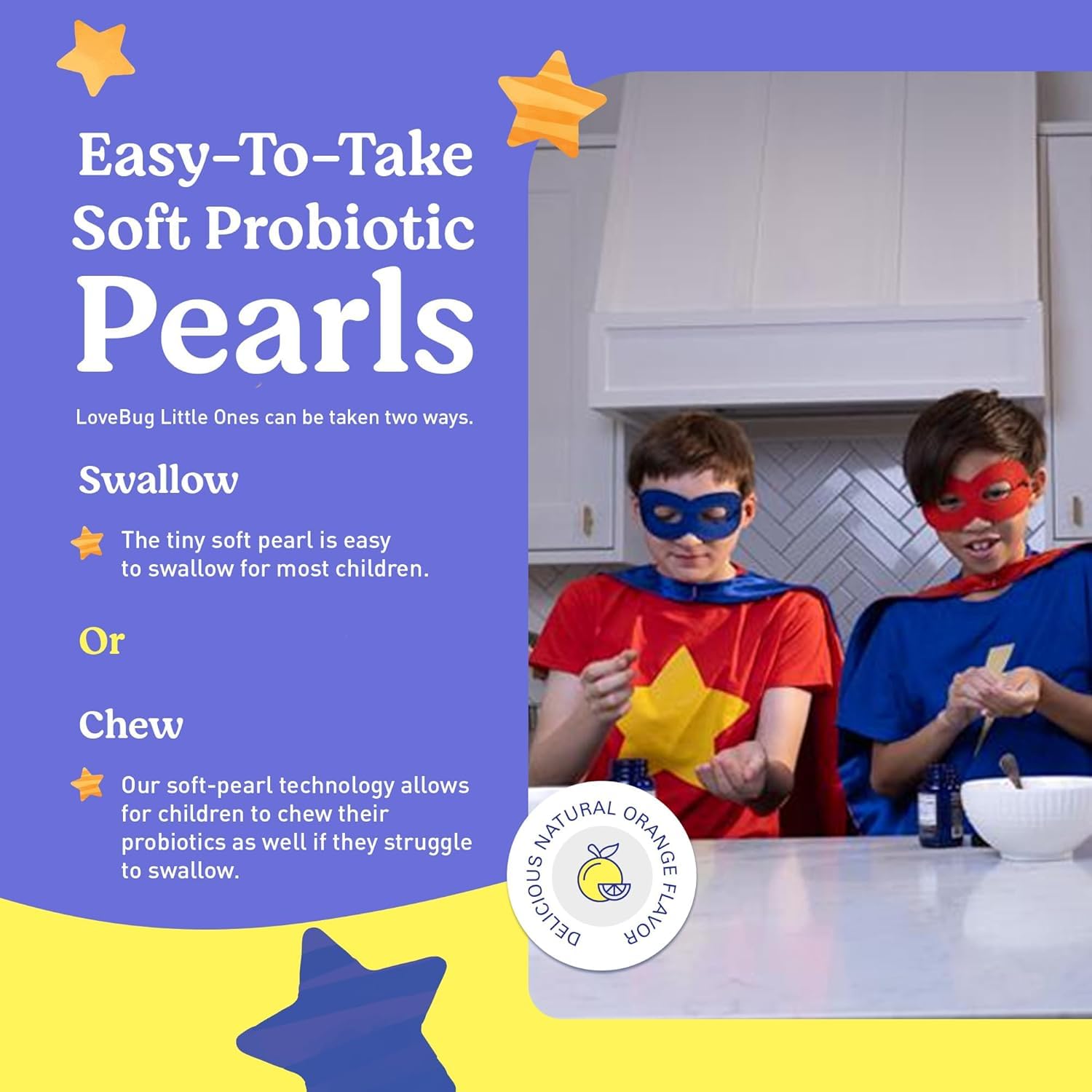 LOVEBUG Probiotiques pour enfants – bouchées sans sucre adaptées à un rituel quotidien.