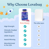 LOVEBUG probiotiques avec prébiotiques et fibre nourrissante.