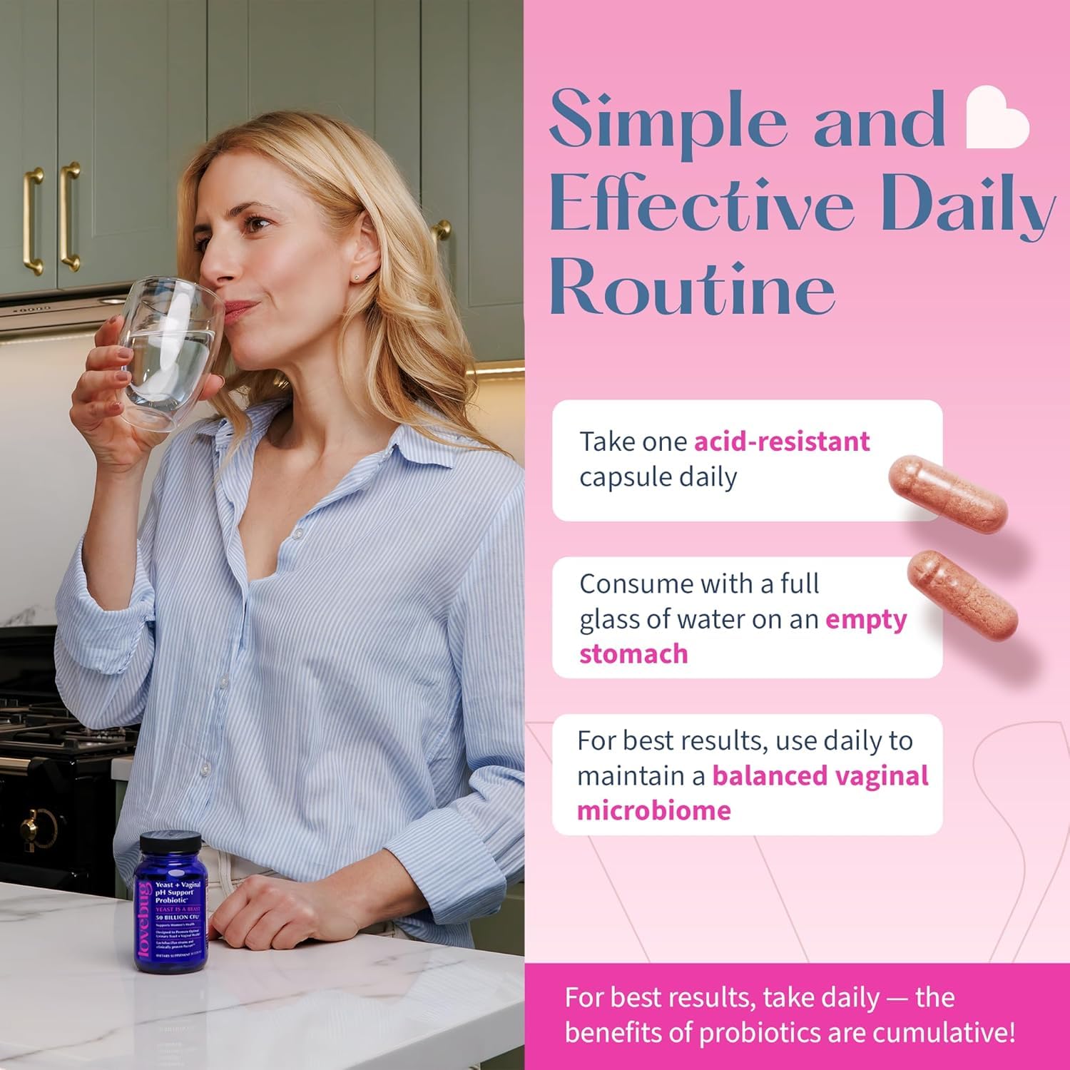 Utilisation quotidienne – capsules LOVEBUG faciles à intégrer dans la routine.
