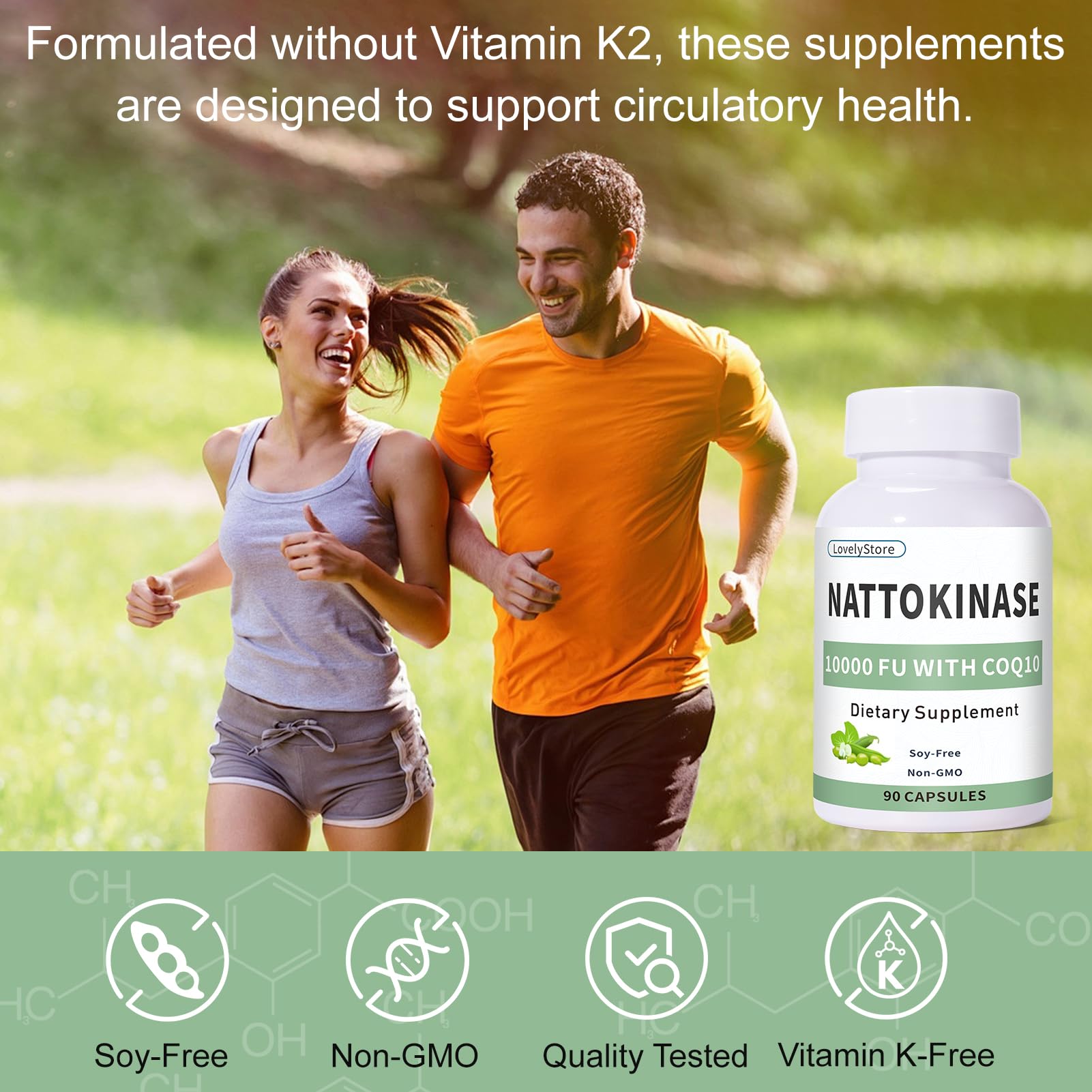 Etiquette LovelyStore Nattokinase CoQ10, formule sans vitamine K2.