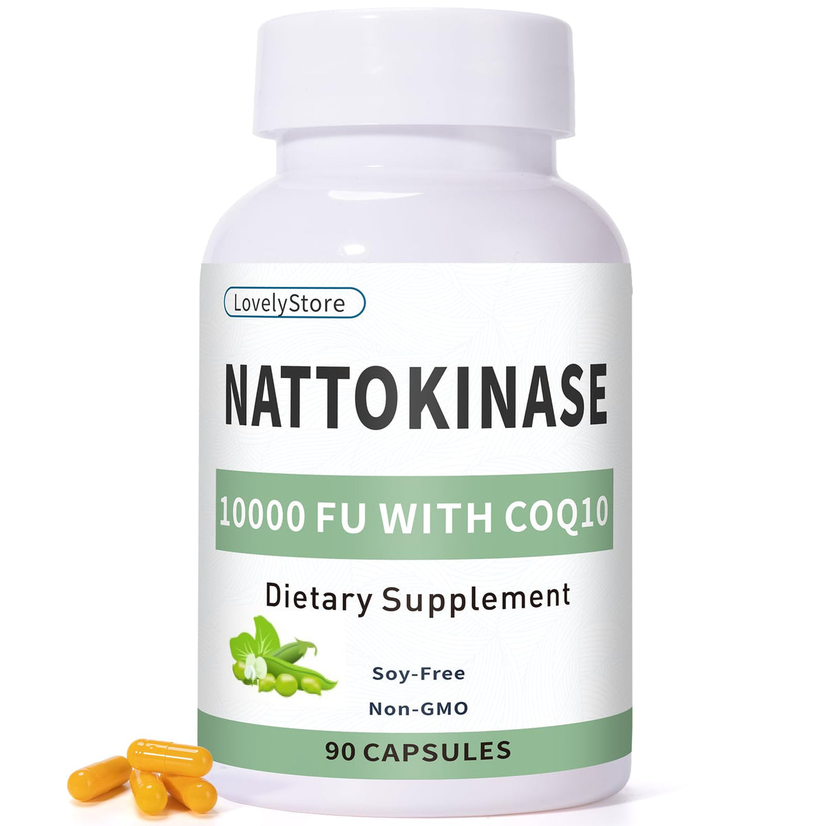 LovelyStore Nattokinase CoQ10 — bouteille montrant l'étiquette et soutien potentiel circulation.